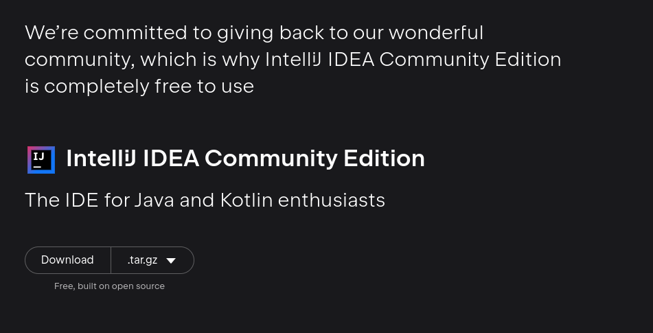 Sugerencia de descarga de IntelliJ edición de Comunidad